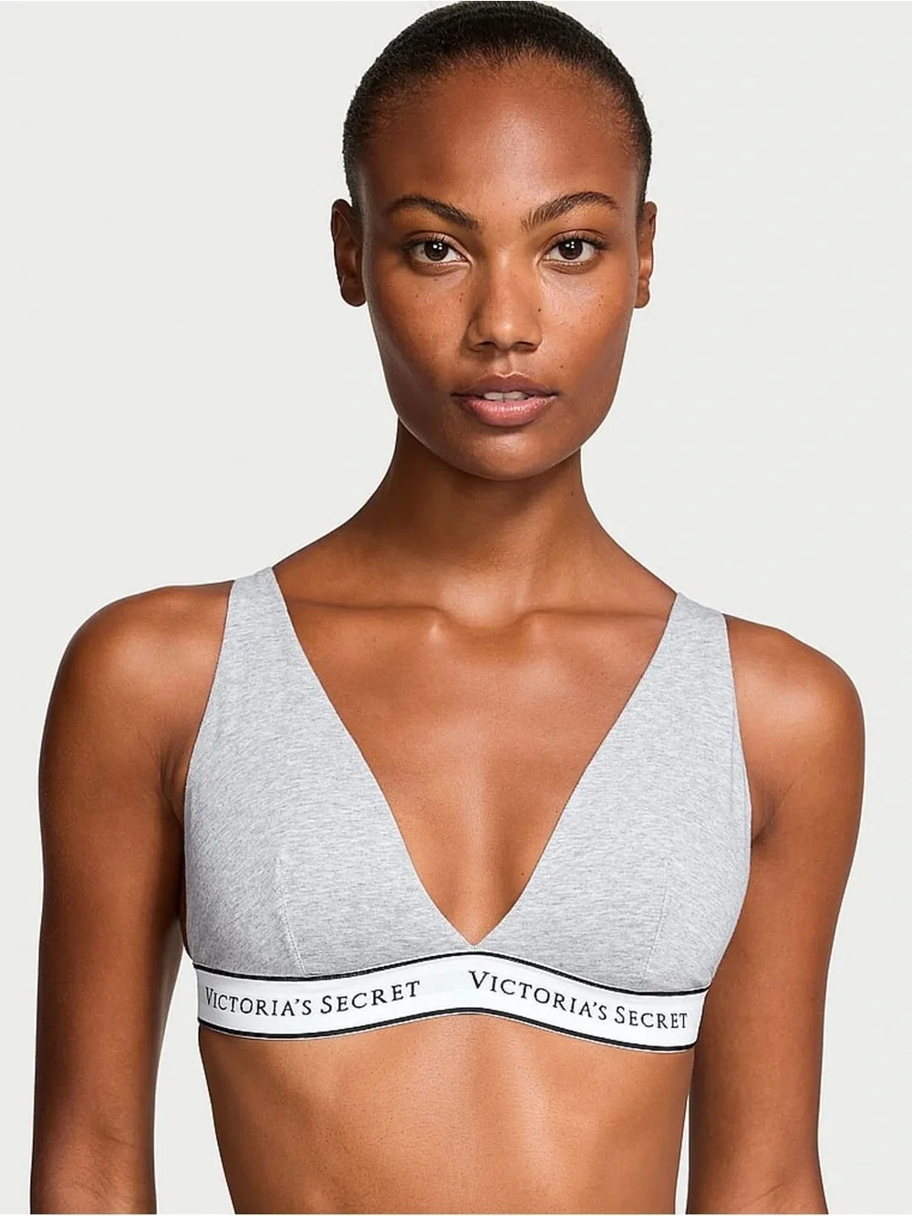NWOT Victoria’s Secret Wireless Cotton Plunge Bralette Gray Logo Band Small